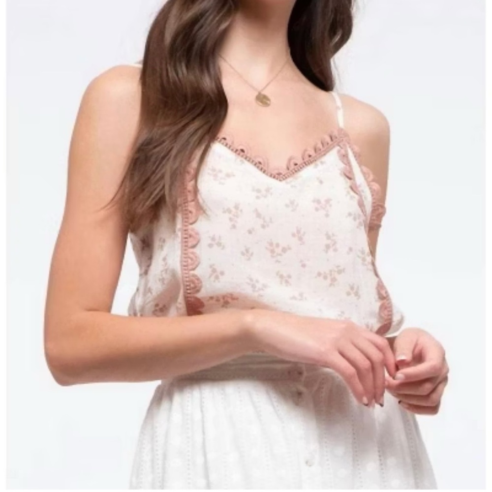 MINE (Buckle) Floral Boho Crochet Trim Tank Top Cami NWOT